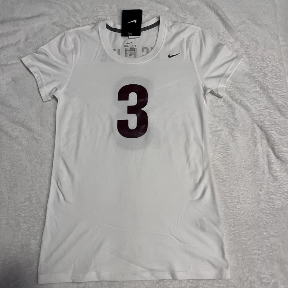 Nike white womens dri fit XS small sports t-shirt with the number 3